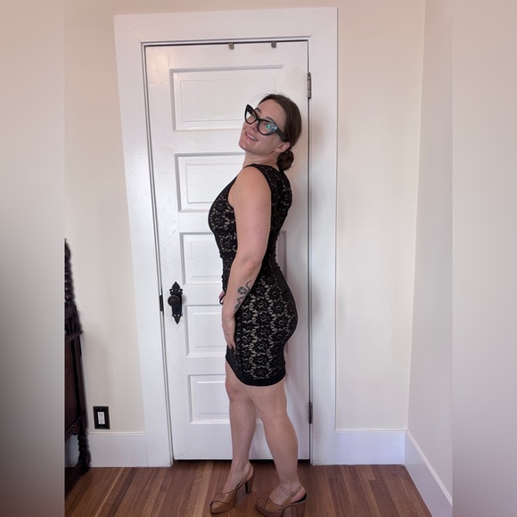 90s Vintage Nicole Miller Lace Illusion LBD Sz M - Picture 2 of 9